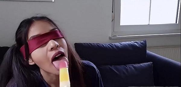  Sexy asian babe Kim Rose gets bored during quarantine  so she swallows her hot roommates giant cock like a tasty popsicle.